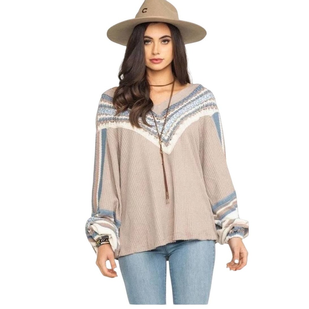 Free People Copenhagen Thermal Top Size Medium Double V- Neck OB995549